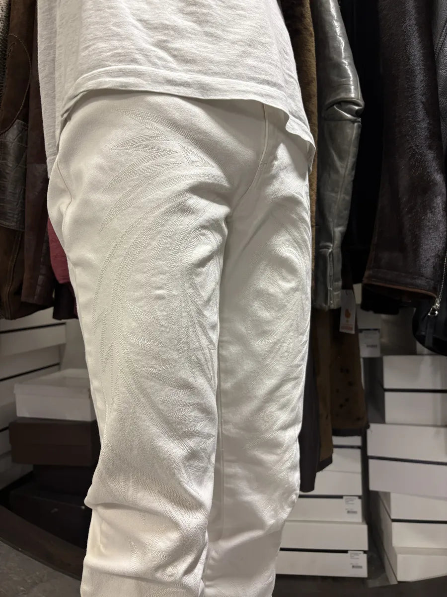 AW2001 Roberto Cavalli Dragon Embroidered White Denim Jeans aHYNYzy 1