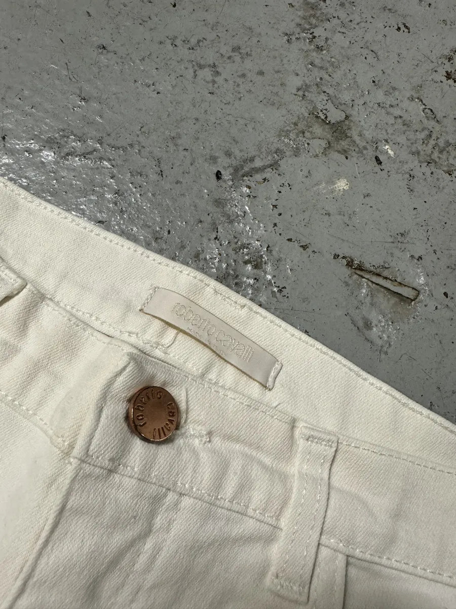 AW2001 Roberto Cavalli Dragon Embroidered White Denim Jeans aHYNYzy 11