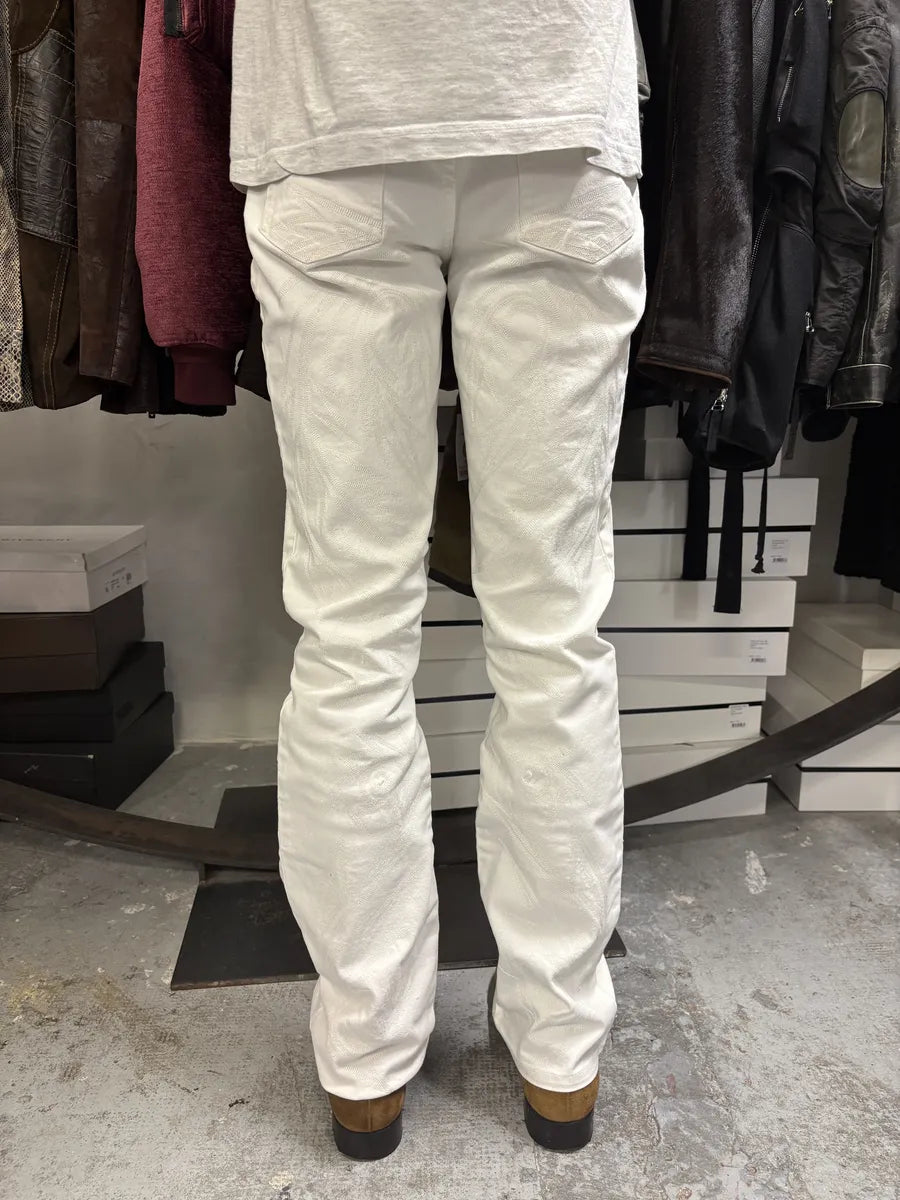 AW2001 Roberto Cavalli Dragon Embroidered White Denim Jeans aHYNYzy 2