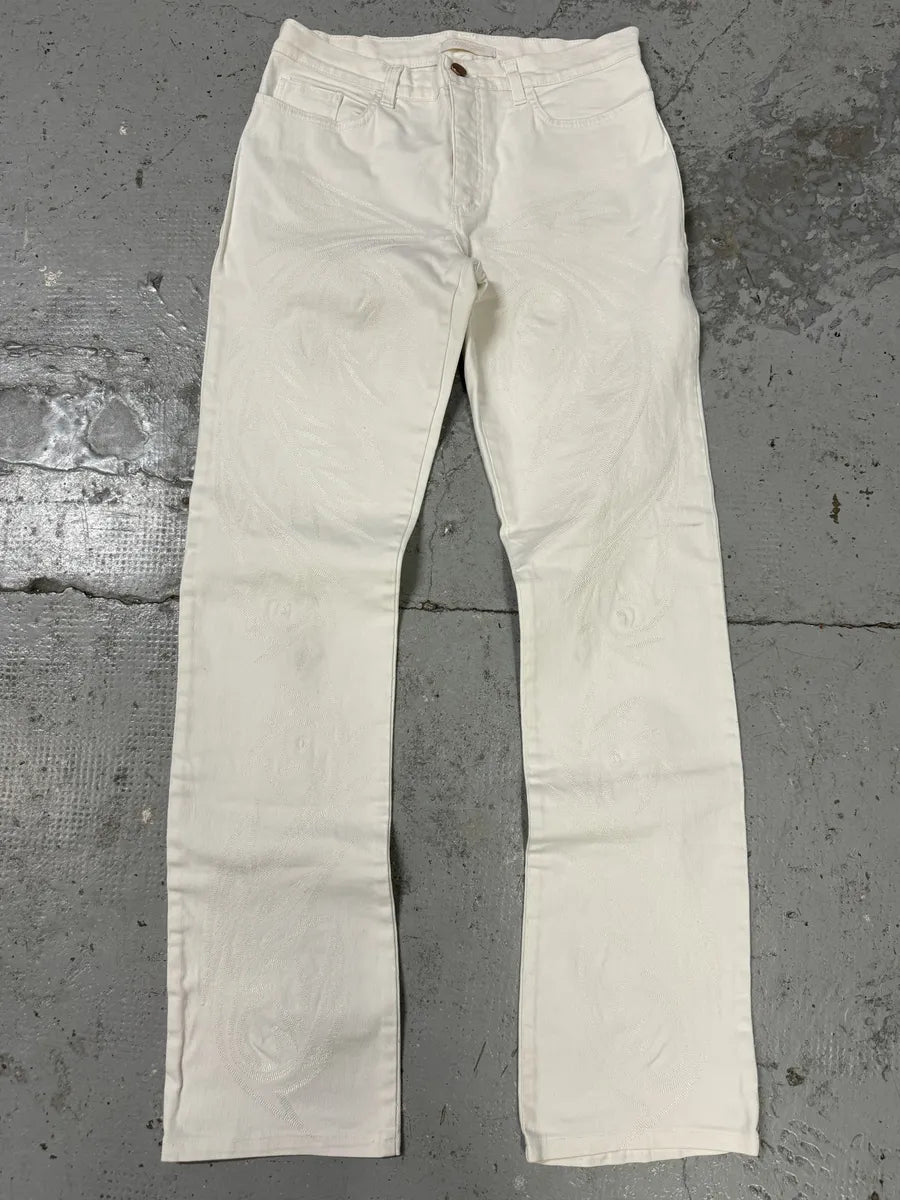 AW2001 Roberto Cavalli Dragon Embroidered White Denim Jeans aHYNYzy 4