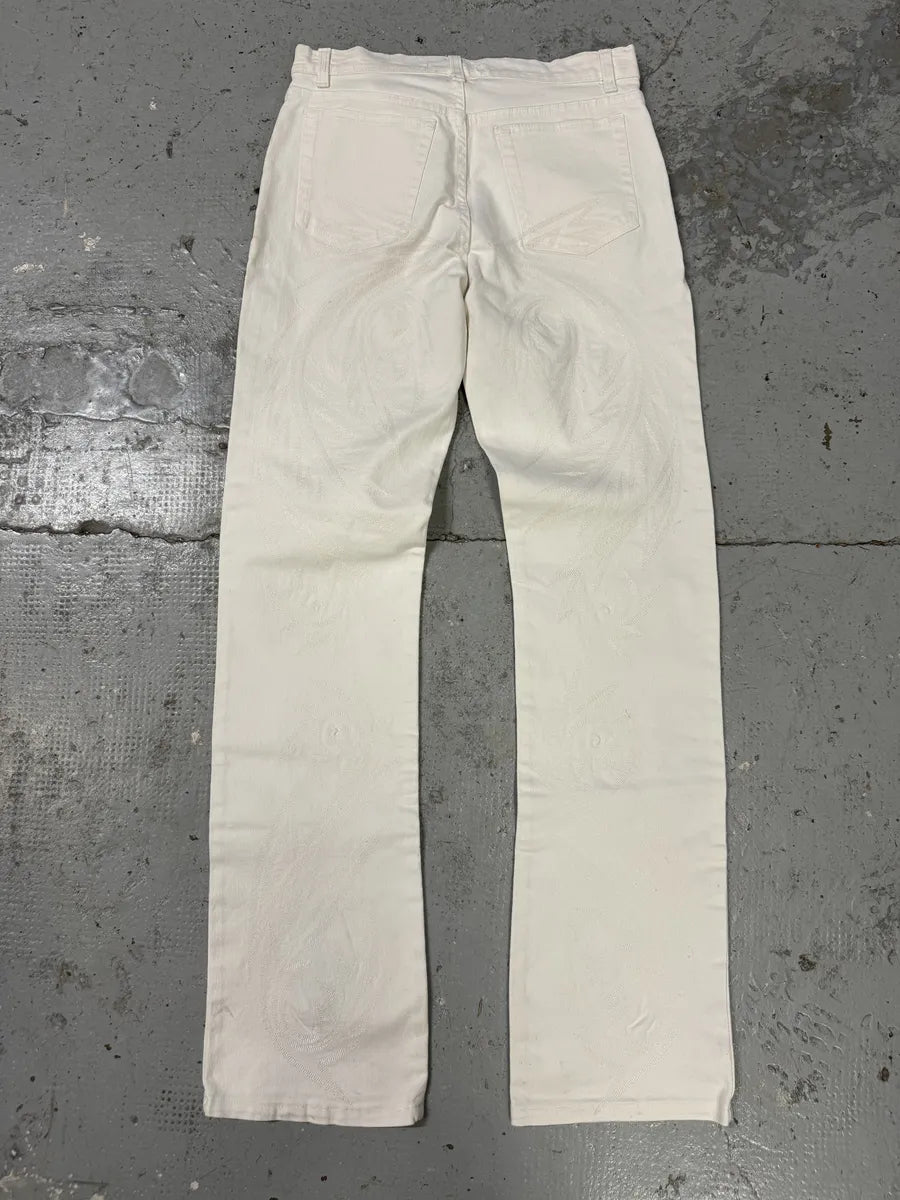 AW2001 Roberto Cavalli Dragon Embroidered White Denim Jeans aHYNYzy 5