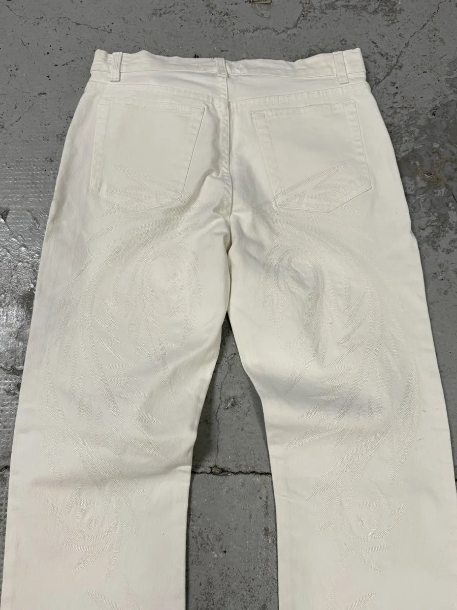 AW2001 Roberto Cavalli Dragon Embroidered White Denim Jeans aHYNYzy 6