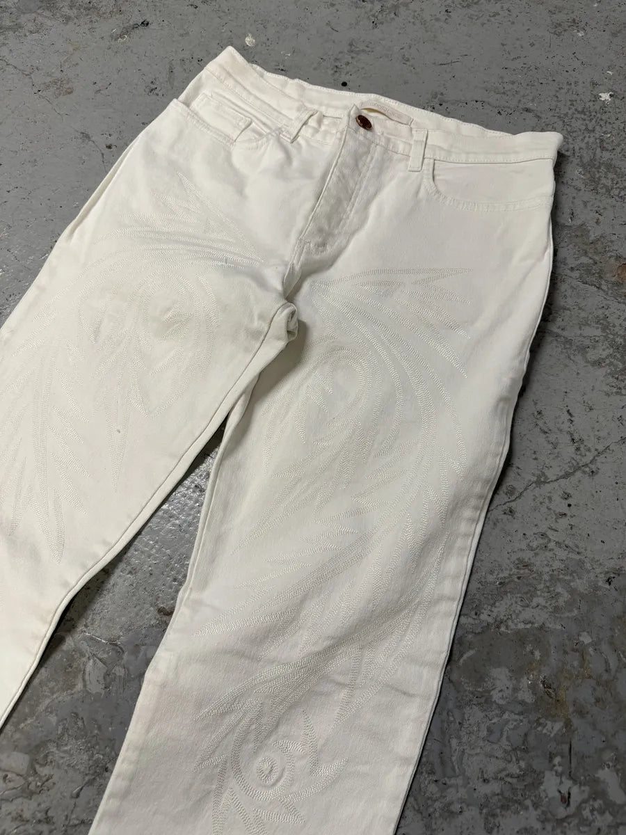 AW2001 Roberto Cavalli Dragon Embroidered White Denim Jeans aHYNYzy 7