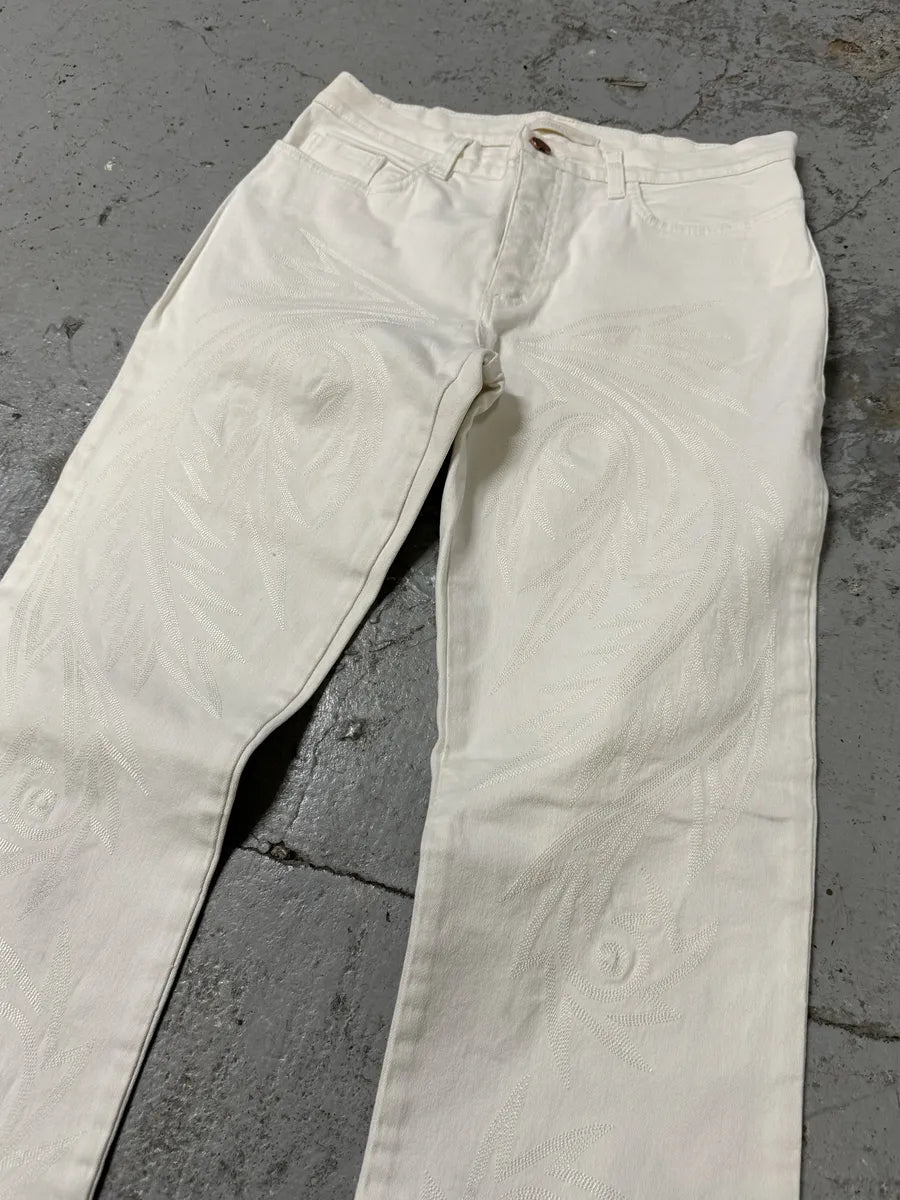 AW2001 Roberto Cavalli Dragon Embroidered White Denim Jeans aHYNYzy 8