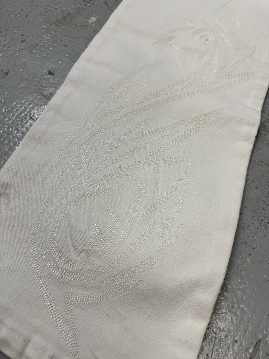 AW2001 Roberto Cavalli Dragon Embroidered White Denim Jeans aHYNYzy 9