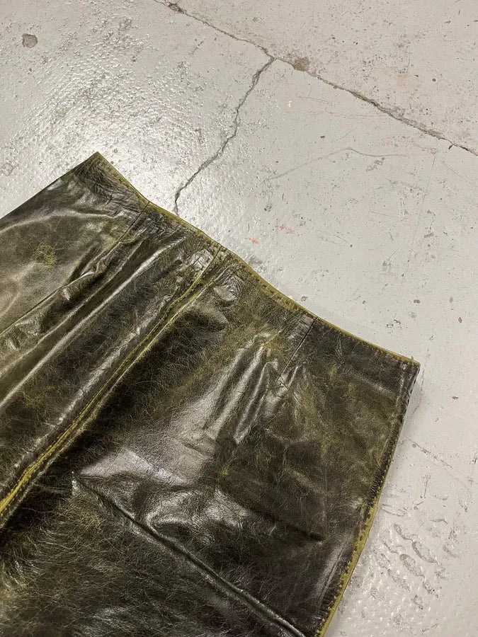 SS2001 Roberto Cavalli Eroded Olive Leather Mini Skirt NbPOUMo 4
