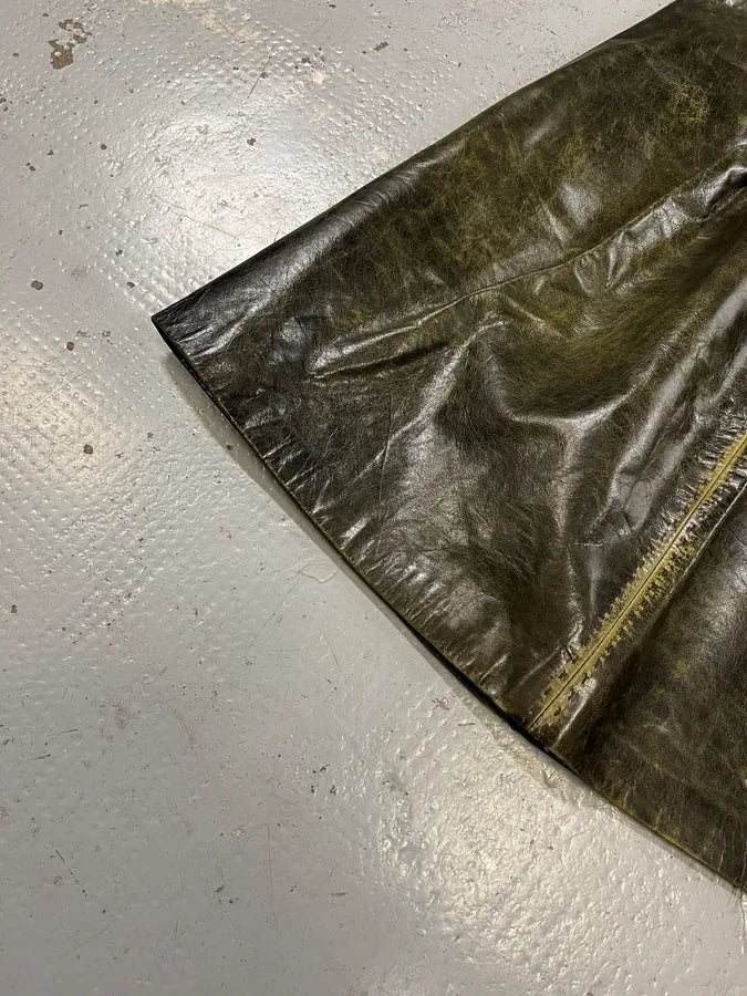 SS2001 Roberto Cavalli Eroded Olive Leather Mini Skirt NbPOUMo 5