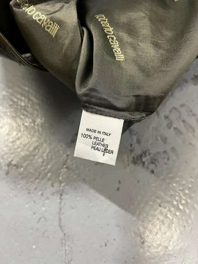 SS2001 Roberto Cavalli Eroded Olive Leather Mini Skirt NbPOUMo 9