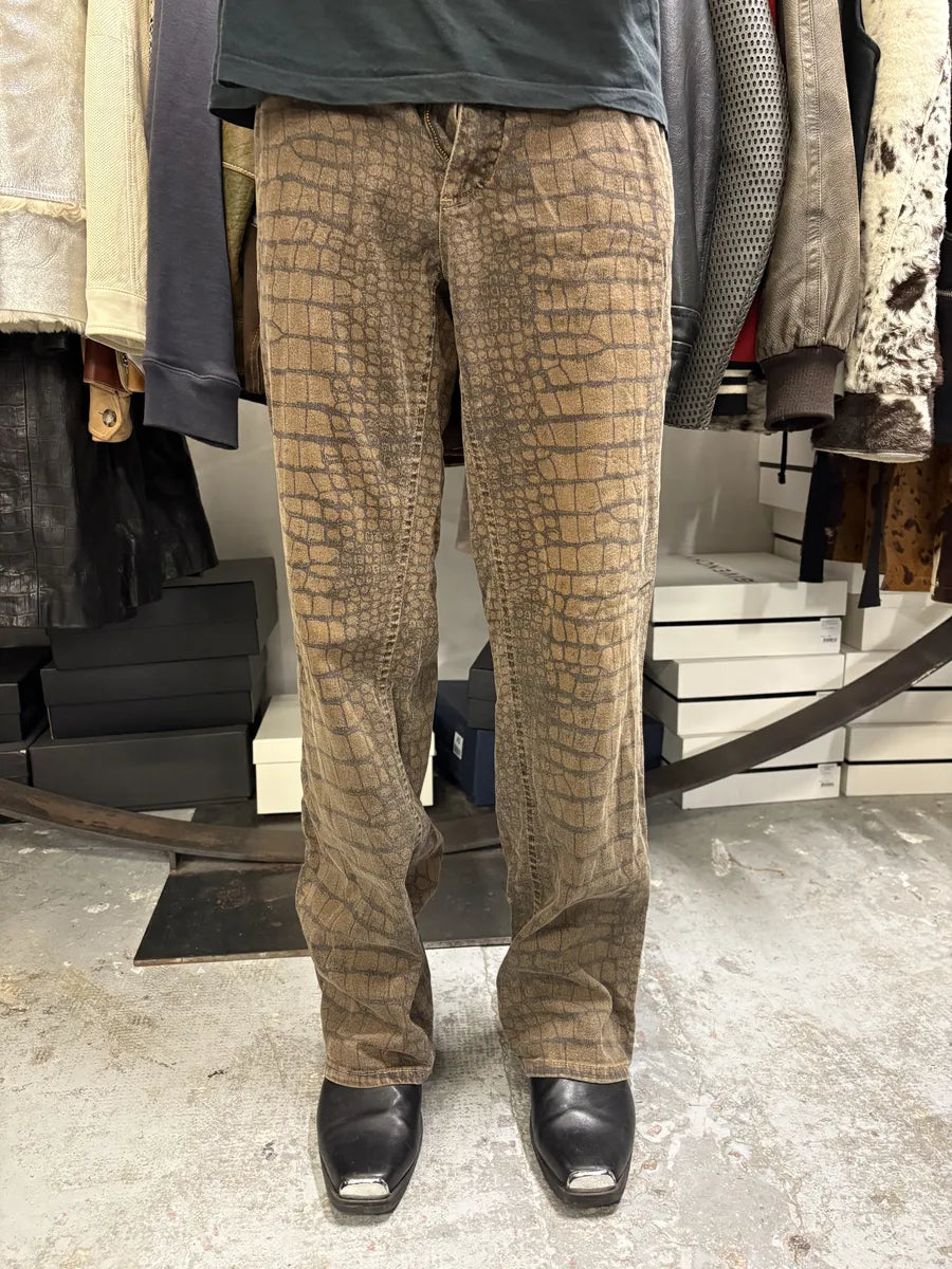 AW2001 Roberto Cavalli Khaki Crocodile Effect Pants nVwdyMN 0