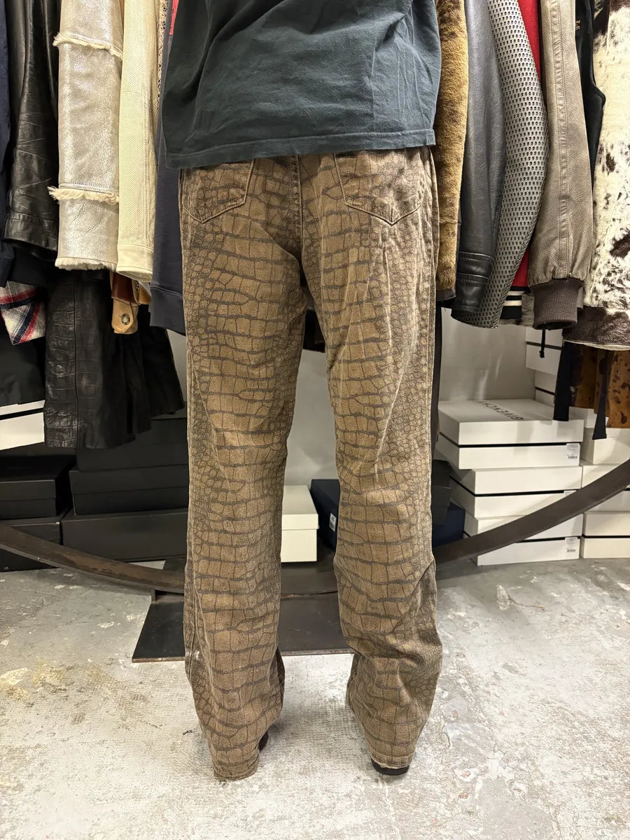 AW2001 Roberto Cavalli Khaki Crocodile Effect Pants nVwdyMN 1