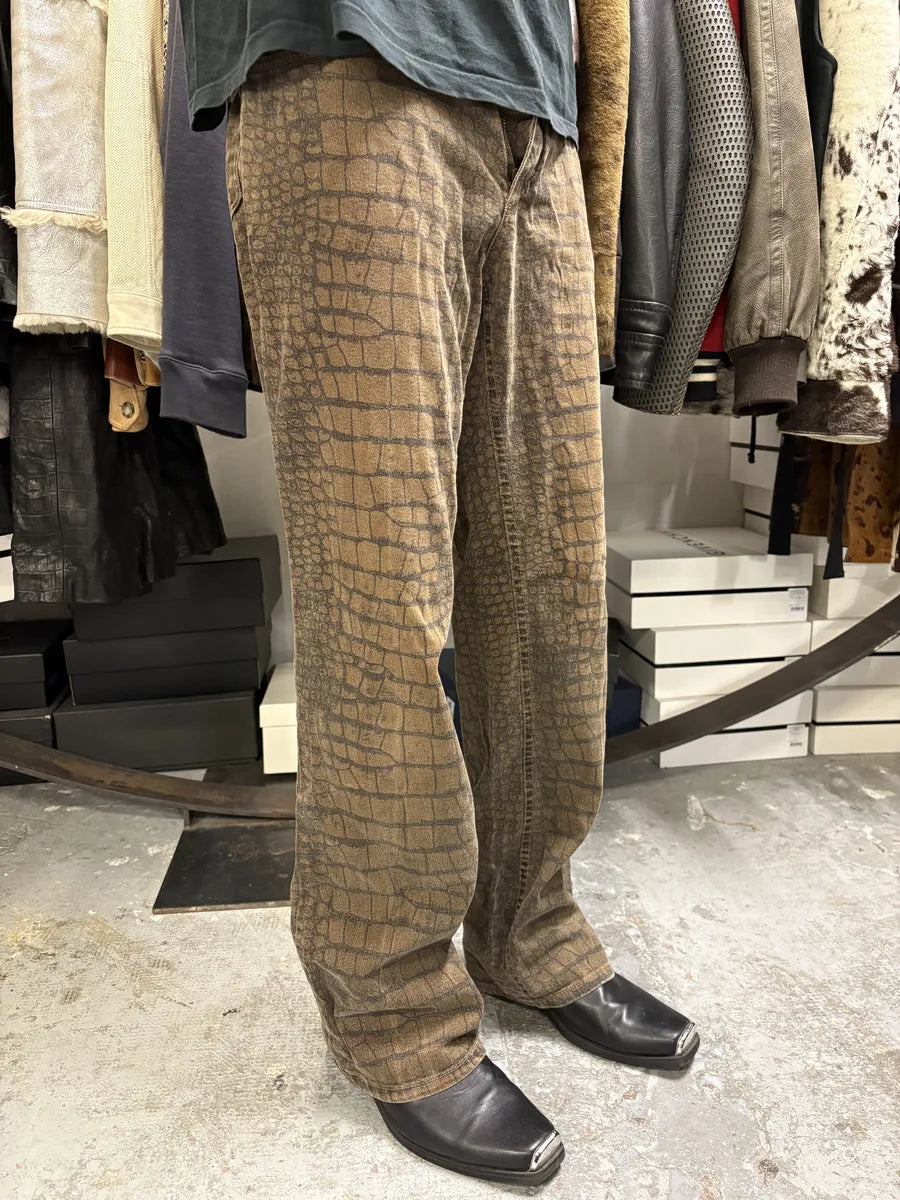 AW2001 Roberto Cavalli Khaki Crocodile Effect Pants nVwdyMN 2