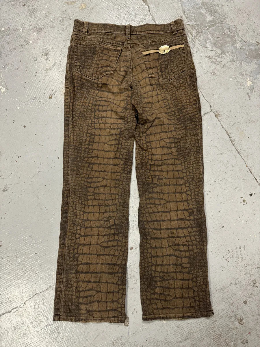 AW2001 Roberto Cavalli Khaki Crocodile Effect Pants nVwdyMN 3
