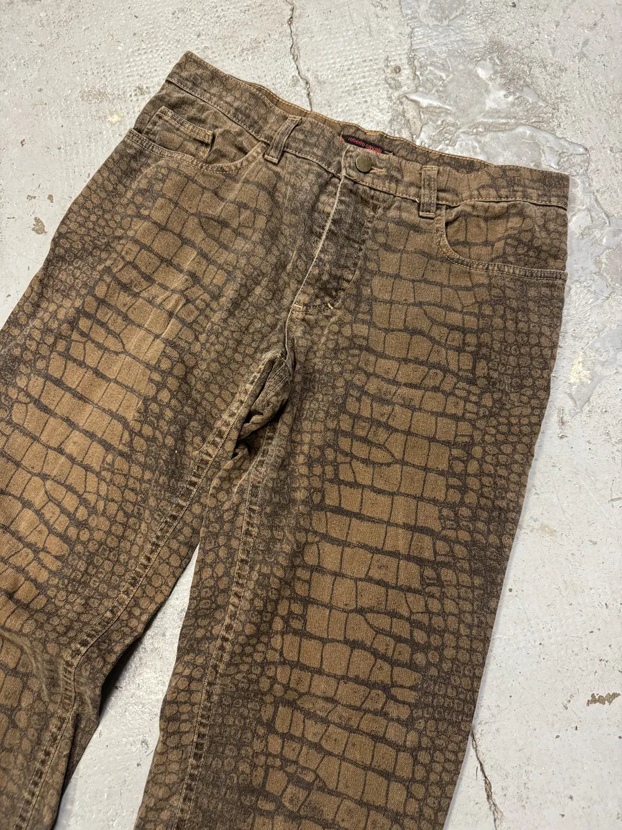 AW2001 Roberto Cavalli Khaki Crocodile Effect Pants nVwdyMN 4