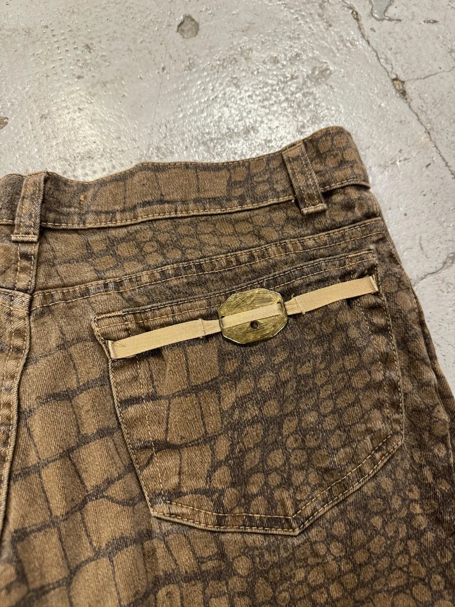 AW2001 Roberto Cavalli Khaki Crocodile Effect Pants nVwdyMN 5
