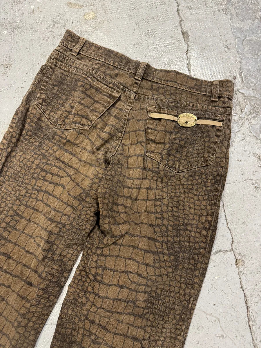 AW2001 Roberto Cavalli Khaki Crocodile Effect Pants nVwdyMN 6