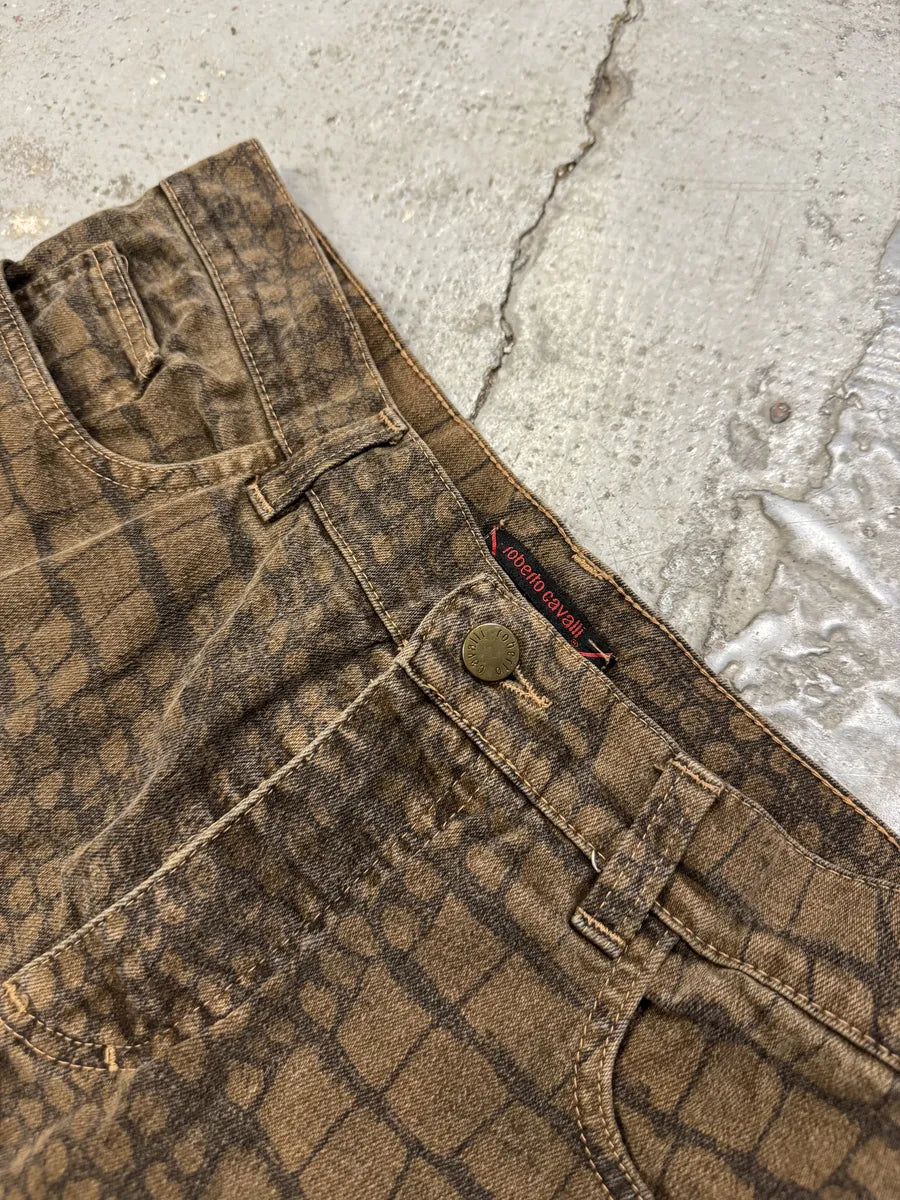 AW2001 Roberto Cavalli Khaki Crocodile Effect Pants nVwdyMN 8