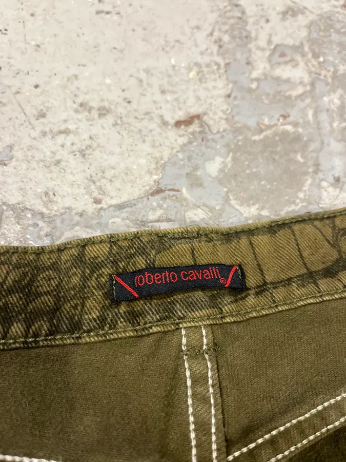 AW2001 Roberto Cavalli Olive Crocodile Effect Pants SNHzLsh 10
