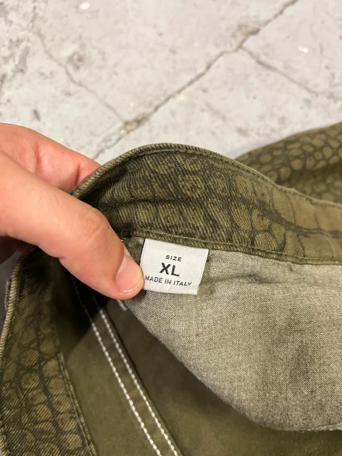 AW2001 Roberto Cavalli Olive Crocodile Effect Pants SNHzLsh 11