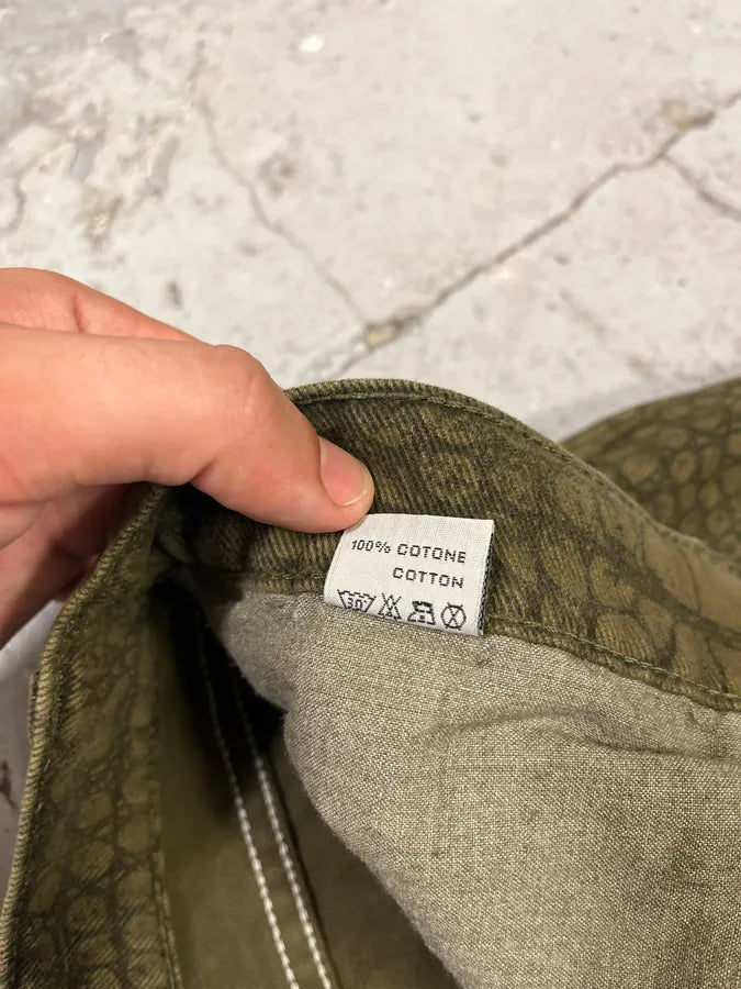 AW2001 Roberto Cavalli Olive Crocodile Effect Pants SNHzLsh 12