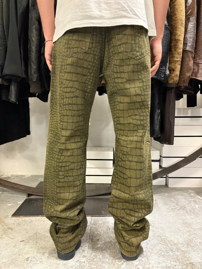 AW2001 Roberto Cavalli Olive Crocodile Effect Pants SNHzLsh 2