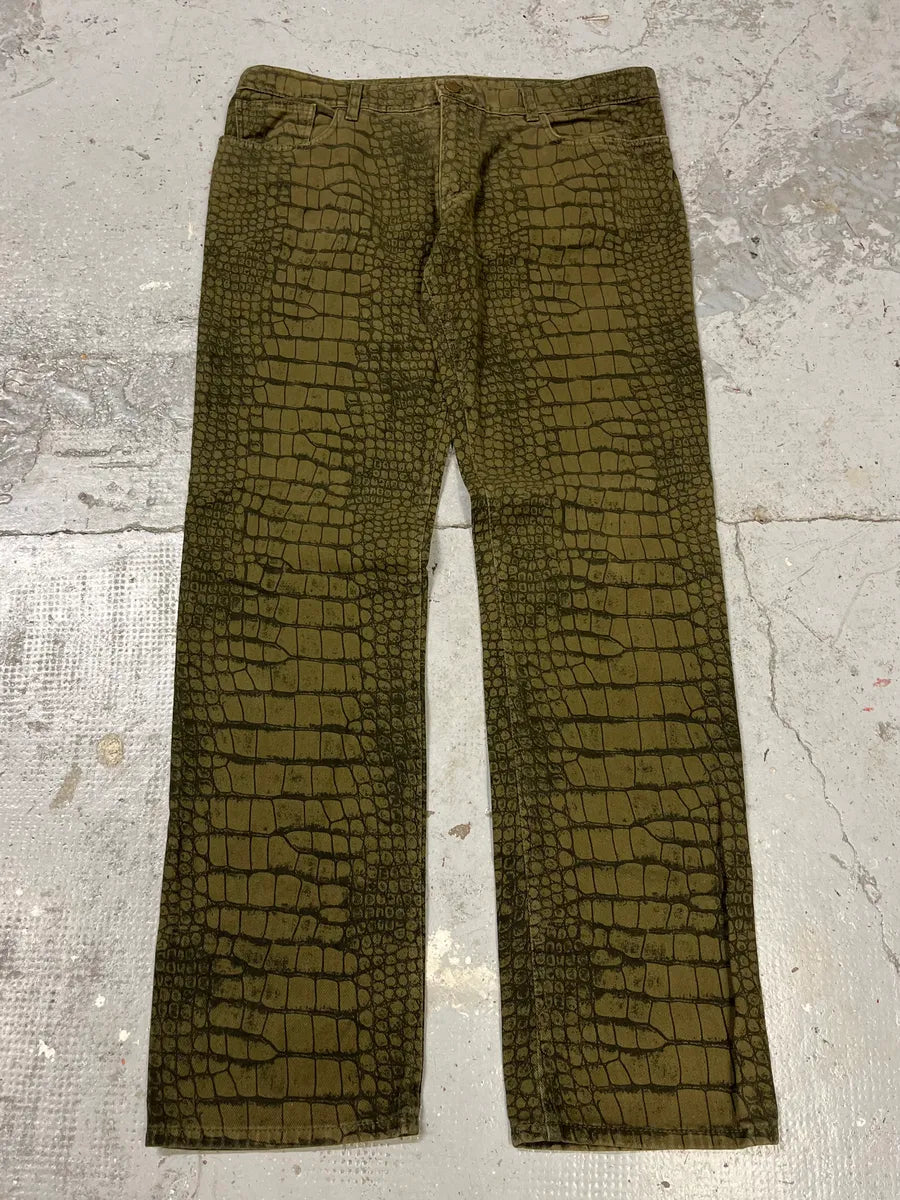 AW2001 Roberto Cavalli Olive Crocodile Effect Pants SNHzLsh 3