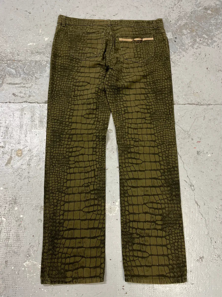 AW2001 Roberto Cavalli Olive Crocodile Effect Pants SNHzLsh 6