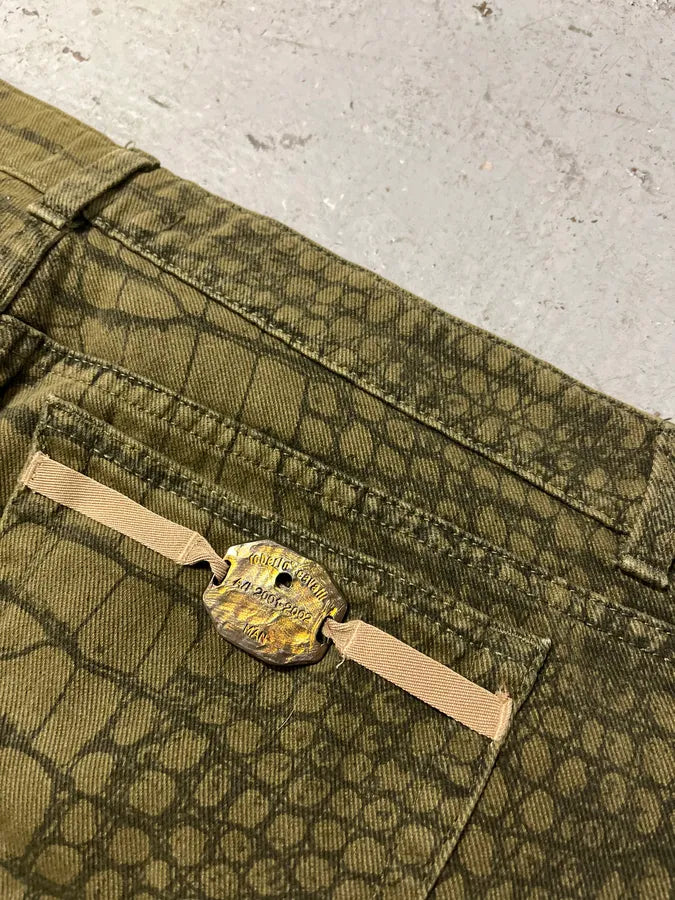 AW2001 Roberto Cavalli Olive Crocodile Effect Pants SNHzLsh 8