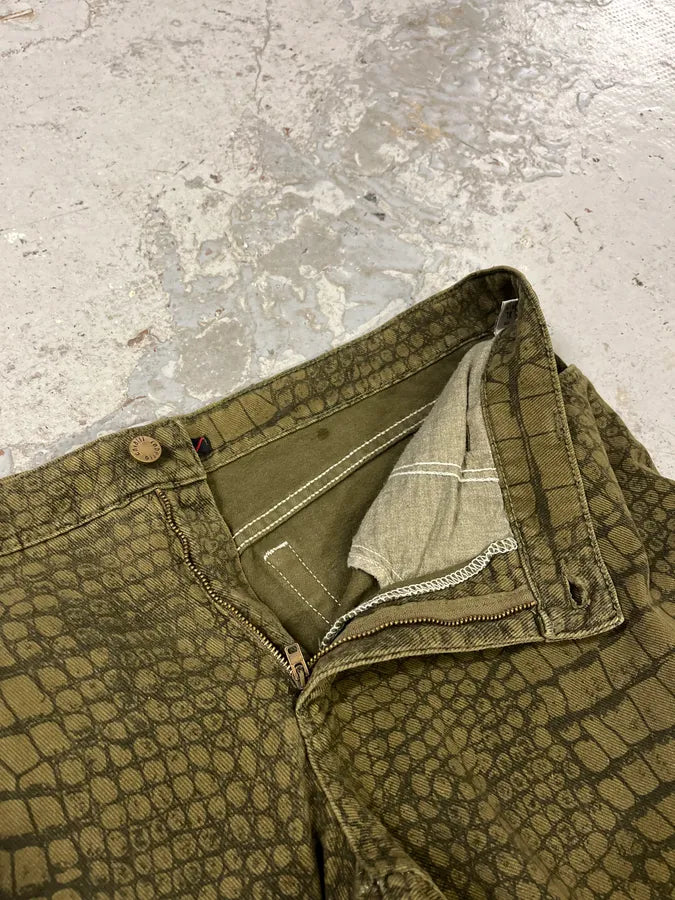 AW2001 Roberto Cavalli Olive Crocodile Effect Pants SNHzLsh 9