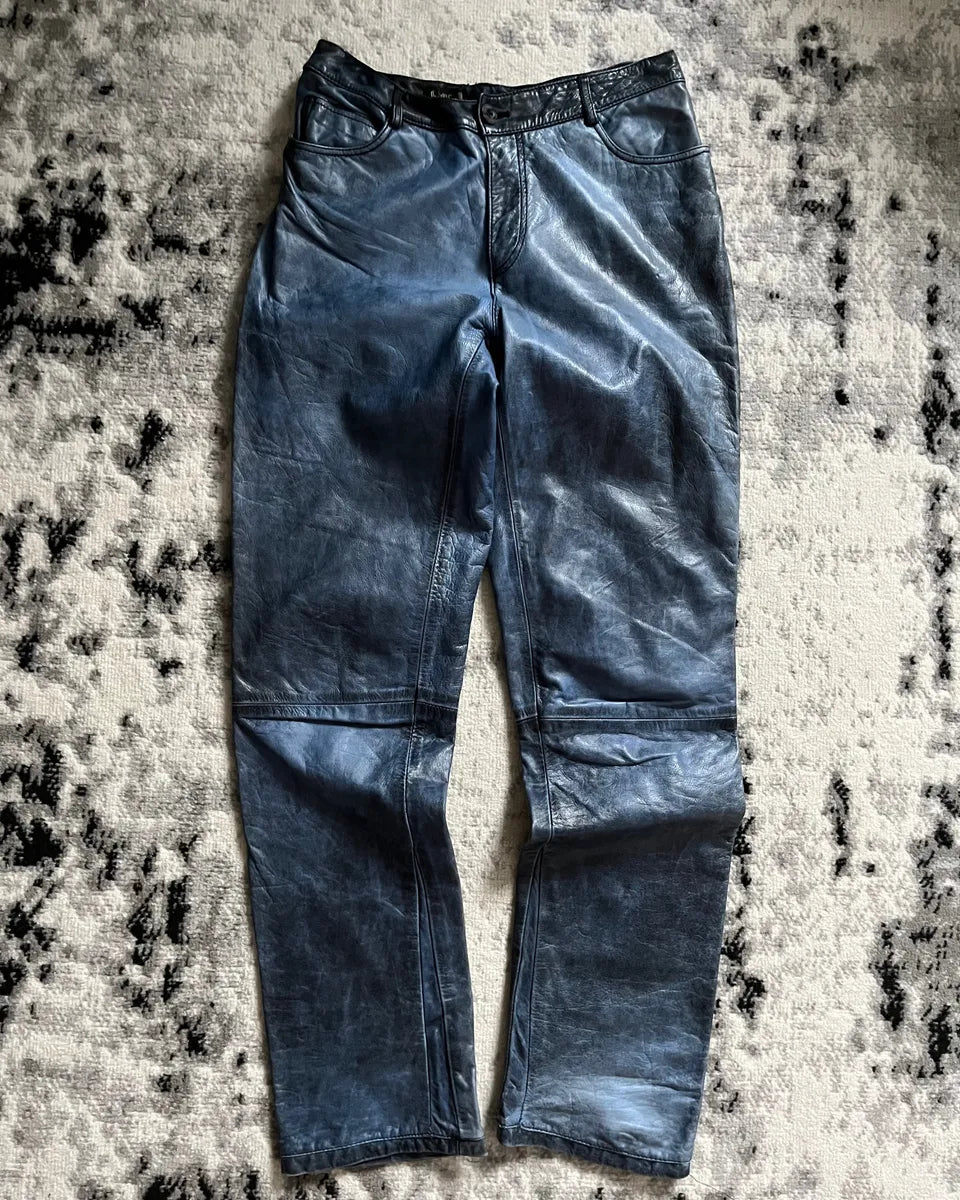 AW2001 Roberto Cavalli Pure Aqua Leather Pants YWoQagE 0