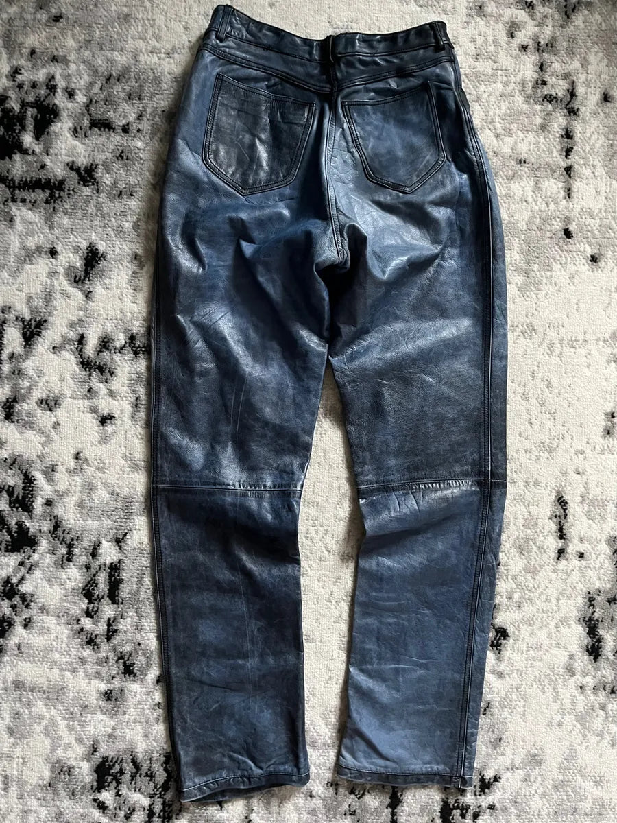 AW2001 Roberto Cavalli Pure Aqua Leather Pants YWoQagE 1