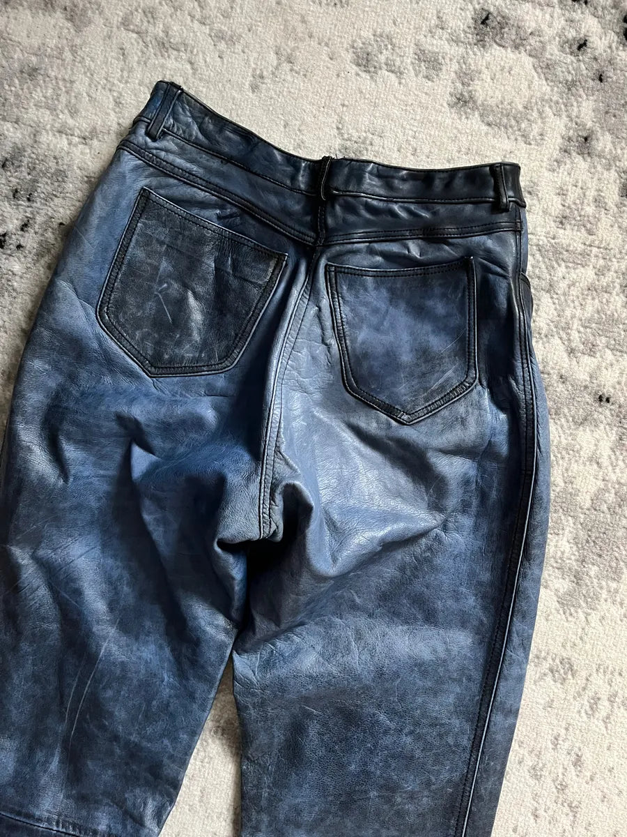 AW2001 Roberto Cavalli Pure Aqua Leather Pants YWoQagE 2