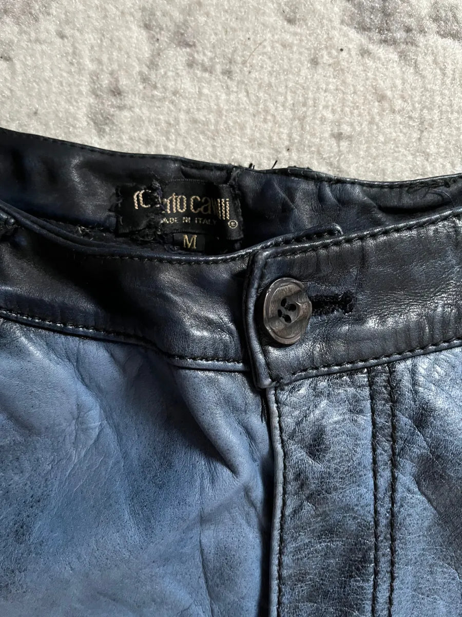 AW2001 Roberto Cavalli Pure Aqua Leather Pants YWoQagE 3