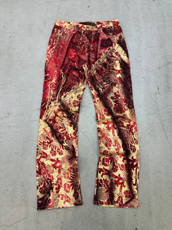 AW2001 Roberto Cavalli Red Jacquard Royal Pants IgCaKjp 0