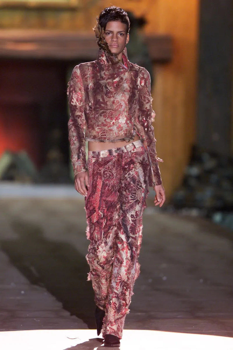 AW2001 Roberto Cavalli Red Jacquard Royal Pants IgCaKjp 1
