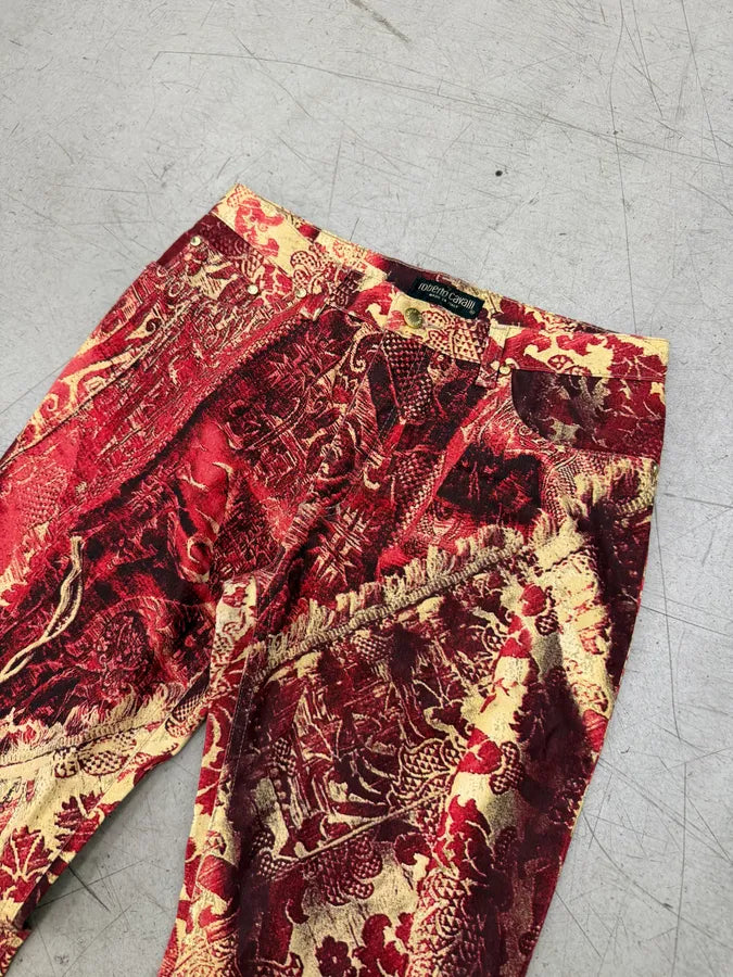 AW2001 Roberto Cavalli Red Jacquard Royal Pants IgCaKjp 10
