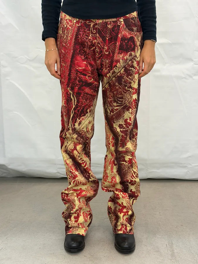 AW2001 Roberto Cavalli Red Jacquard Royal Pants IgCaKjp 3