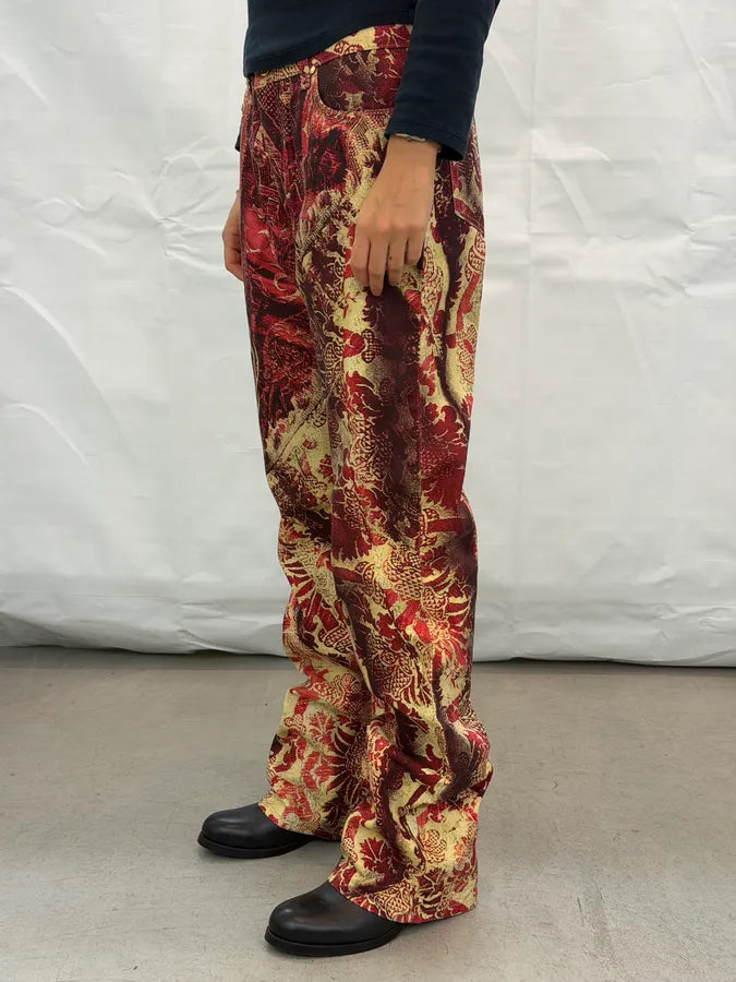 AW2001 Roberto Cavalli Red Jacquard Royal Pants IgCaKjp 4