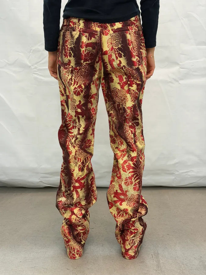 AW2001 Roberto Cavalli Red Jacquard Royal Pants IgCaKjp 5
