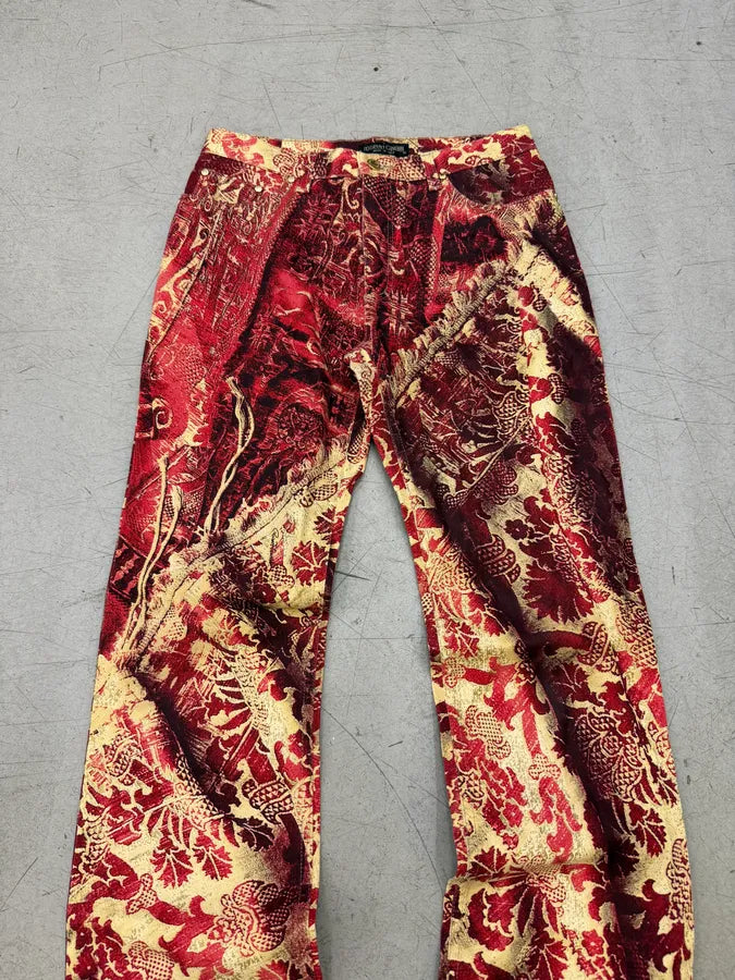 AW2001 Roberto Cavalli Red Jacquard Royal Pants IgCaKjp 6
