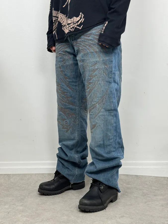 AW2001 Roberto Cavalli Royal Wings Embroidered Blue Denim Jeans iTsKYDG 2