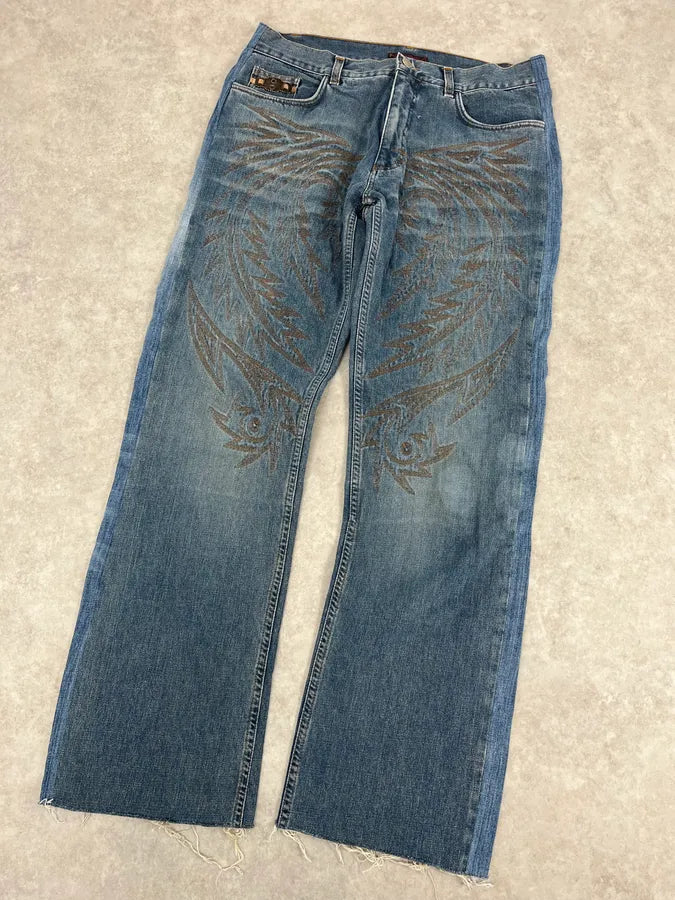 AW2001 Roberto Cavalli Royal Wings Embroidered Blue Denim Jeans iTsKYDG 4