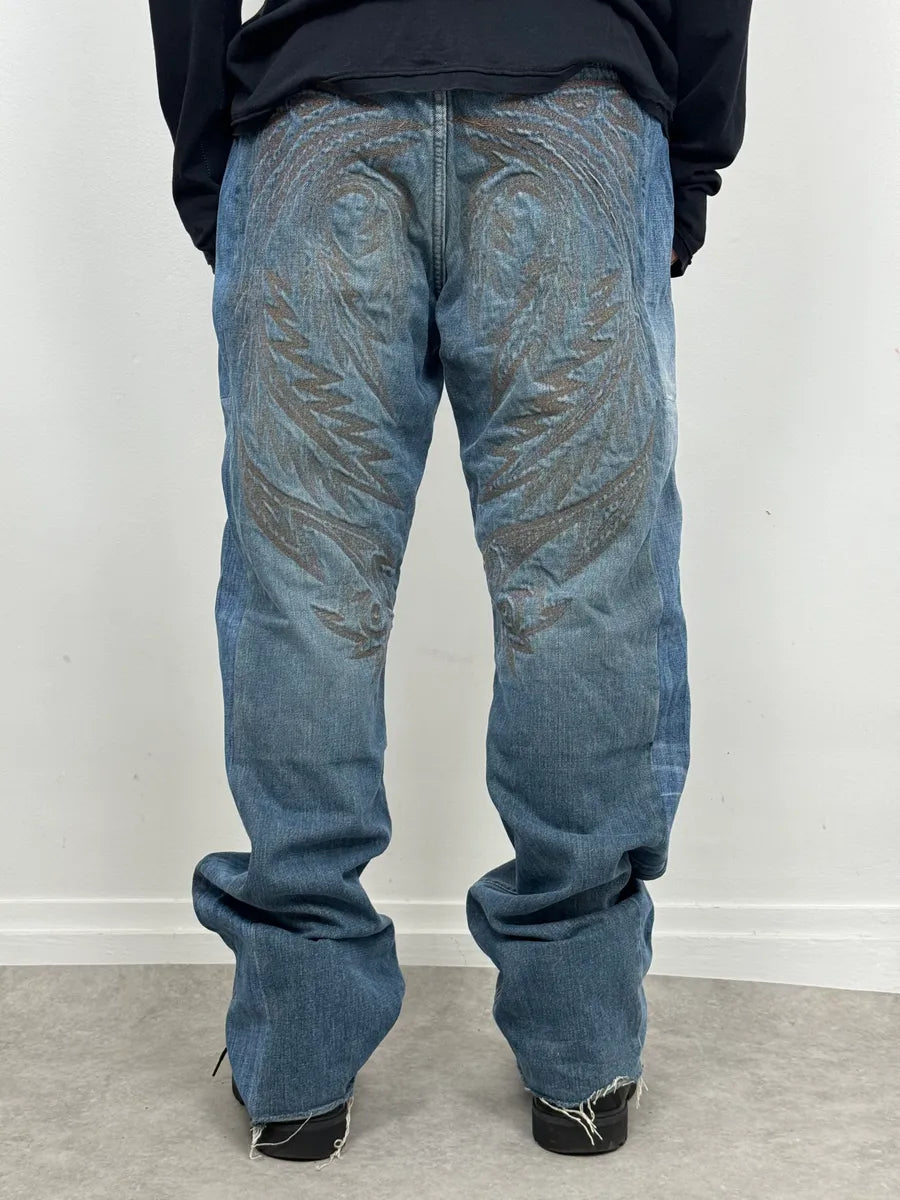 AW2001 Roberto Cavalli Royal Wings Embroidered Blue Denim Jeans iTsKYDG 3