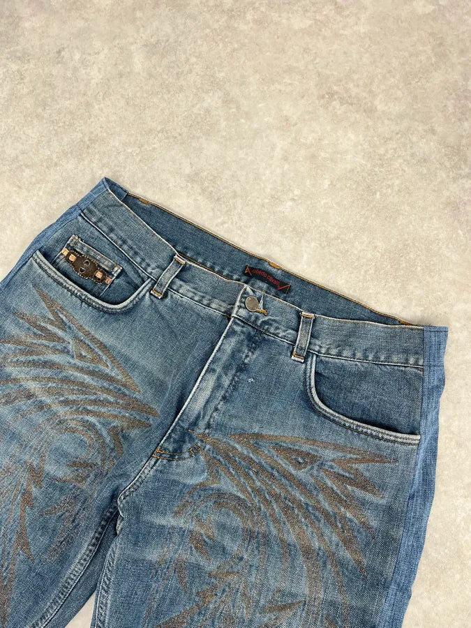 AW2001 Roberto Cavalli Royal Wings Embroidered Blue Denim Jeans iTsKYDG 5
