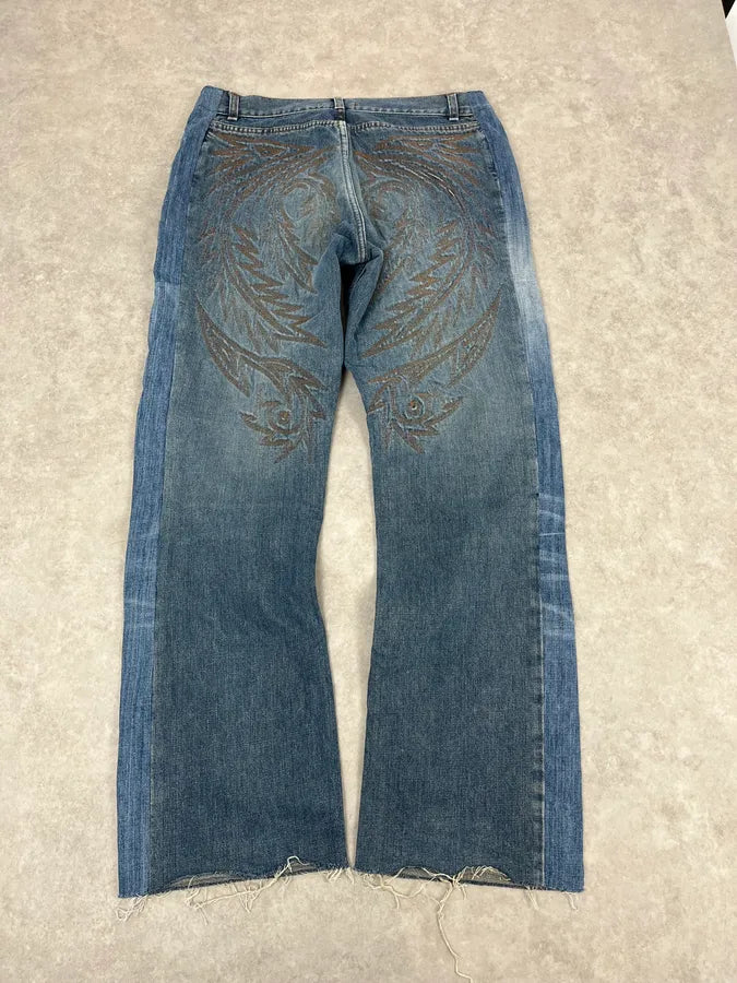 AW2001 Roberto Cavalli Royal Wings Embroidered Blue Denim Jeans iTsKYDG 6