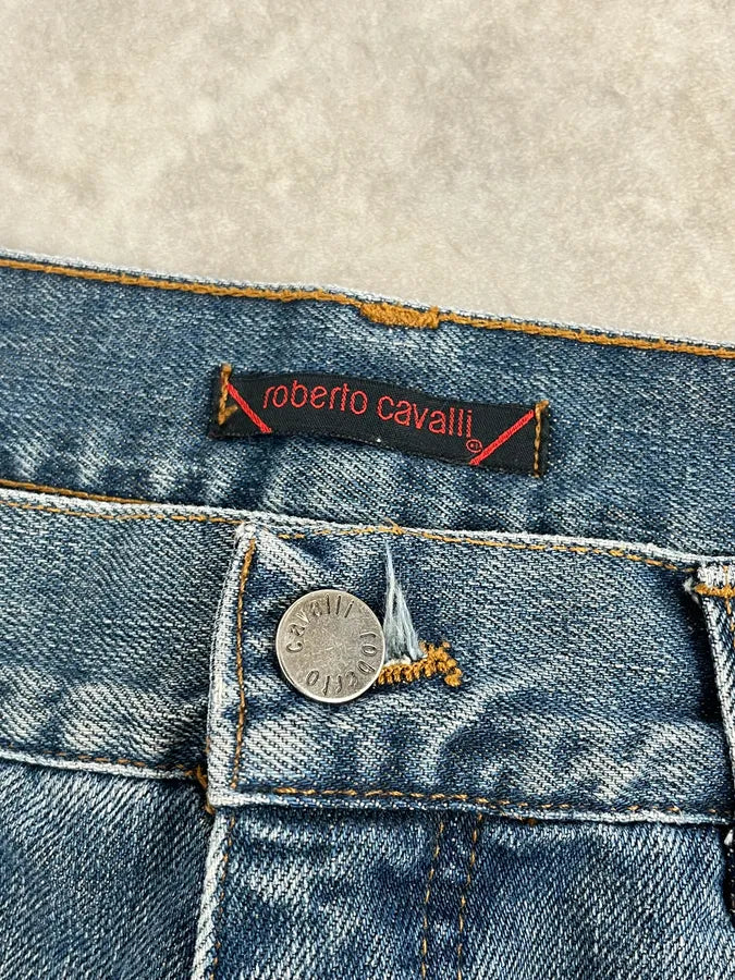 AW2001 Roberto Cavalli Royal Wings Embroidered Blue Denim Jeans iTsKYDG 11