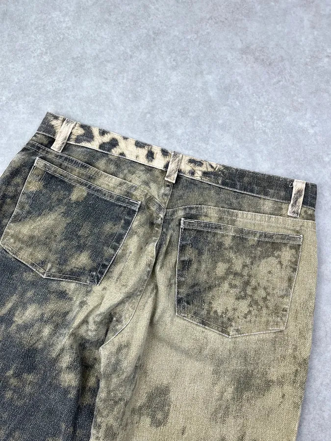 AW2001 Roberto Cavalli Tan Denim Leopard Destructured Pants dJmokZT 6