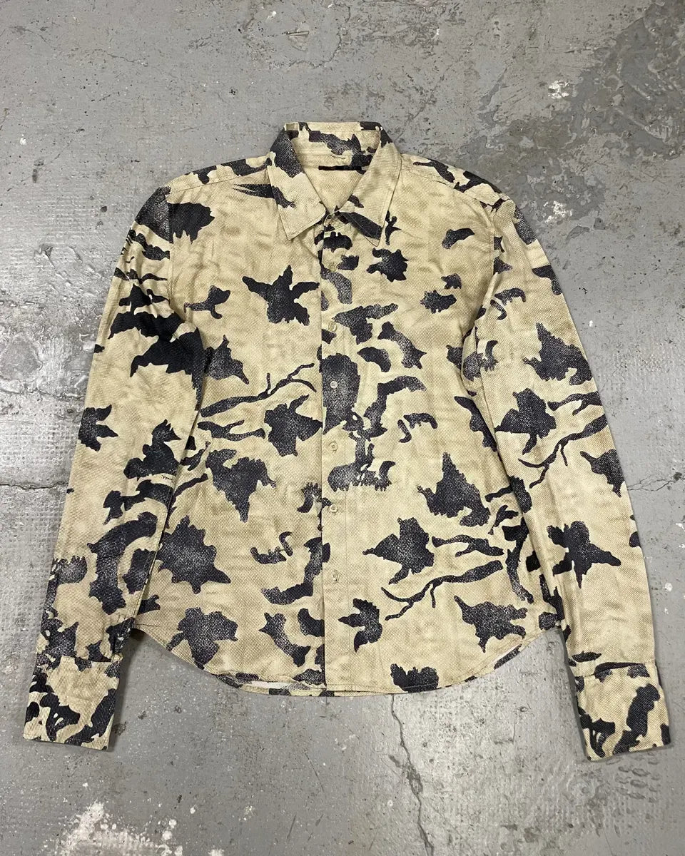 AW2001 Roberto Cavalli Brown Peace Camouflage Shirt NczBGET 0