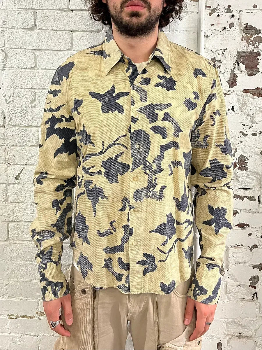 AW2001 Roberto Cavalli Brown Peace Camouflage Shirt NczBGET 1