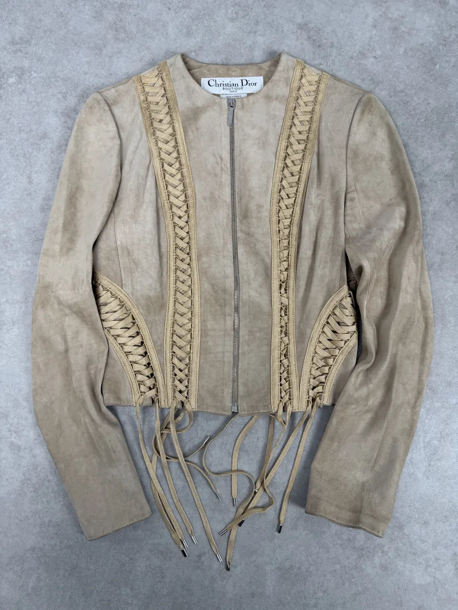 AW2002 Christian Dior Beige Leather Lace-Up Jacket hQjhYKj 0
