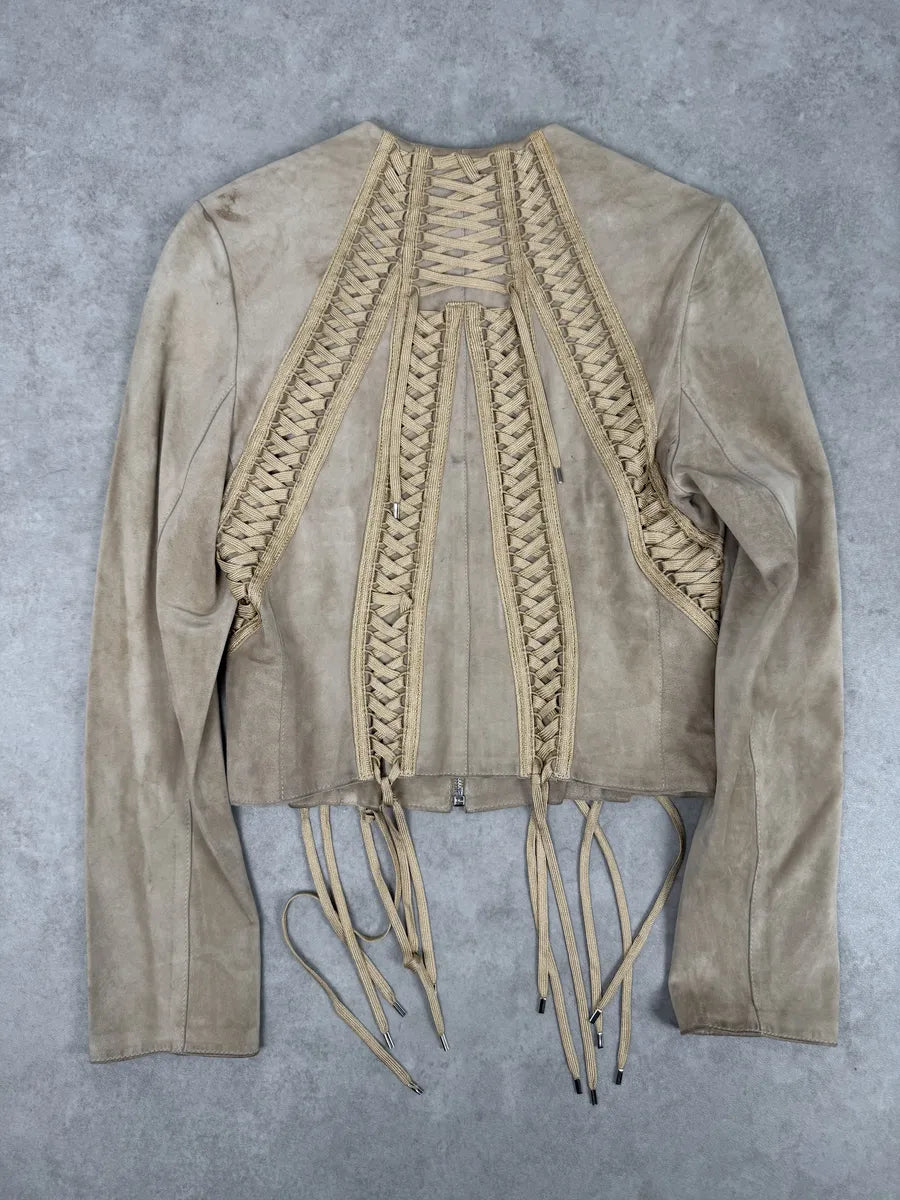 AW2002 Christian Dior Beige Leather Lace-Up Jacket hQjhYKj 1